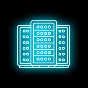 Server data center racks glowing neon blue light Stock-Illustration