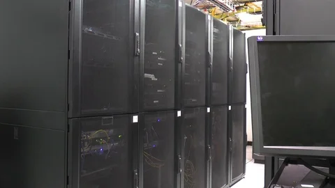 Server Data Center zoom from computer to the racks 스톡 동영상 84284918