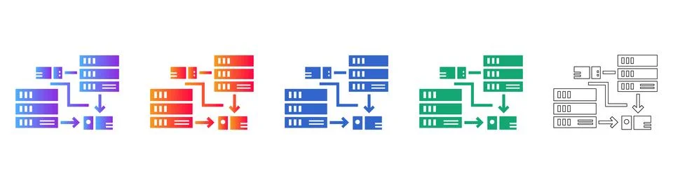 Server Data Flow and Transfer Icons Stockillustratie