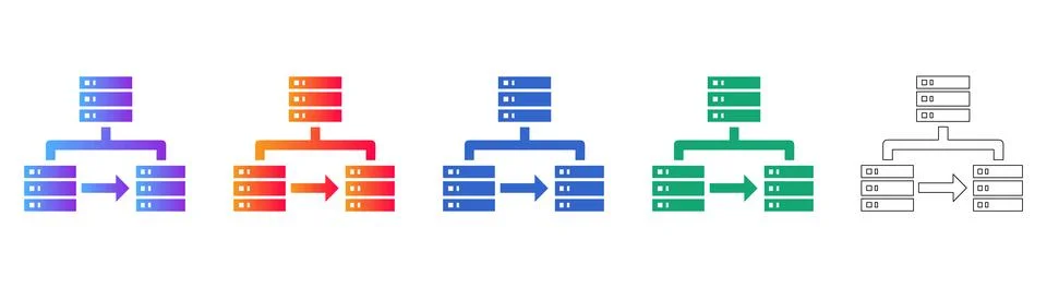 Server Data Flow Icon Set Illustrazione stock