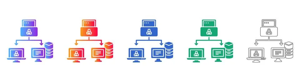 Server Data Management Flow Icons Stock Illustration