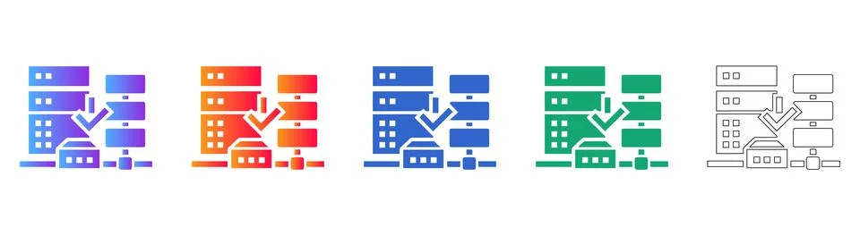Server Data Migration and Transfer Icons Stock Illustration