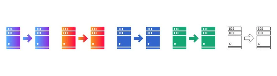 Server Data Migration Transfer Icon Set Stock-Illustration