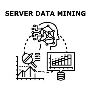 Server data mining analysis processing extracting valuable insights Stock Illustration