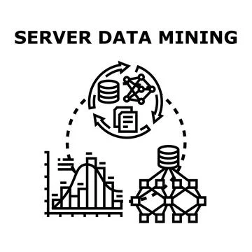 Server data mining process with data analysis and network Stock Illustration