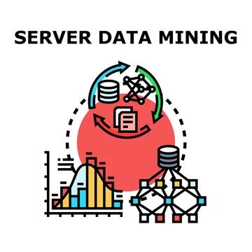 Server data mining process with data analysis and network Stock Illustration