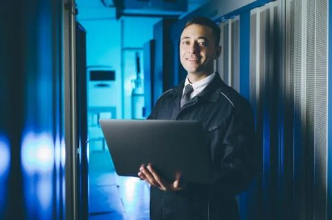 Server data network center internet man connection Stock Photos