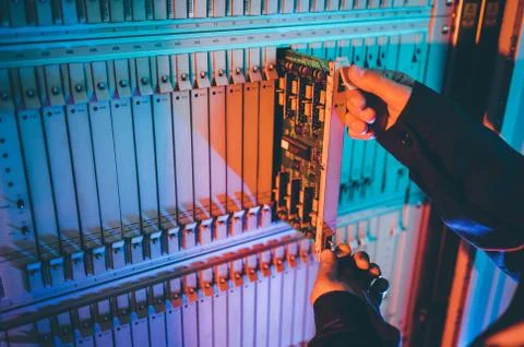 Server data network center internet man connection Stock Photos