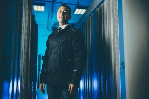 Server data network center internet man connection Stock Photos