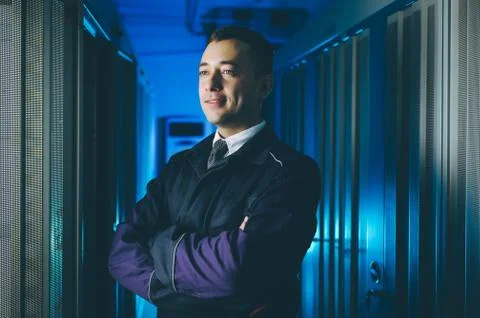 Server data network center internet man connection Stock Photos