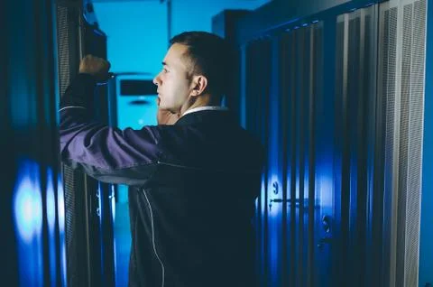 Server data network center internet man connection Stock Photos