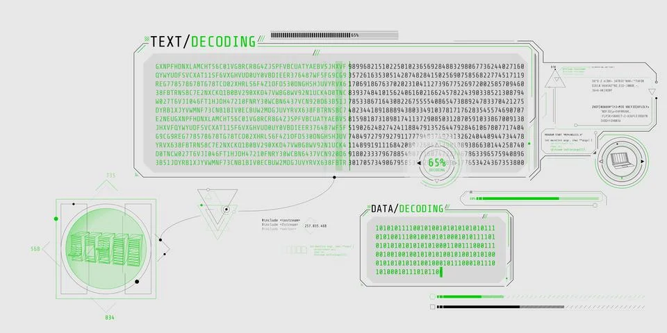 Server data processing interface with text decoding. Illustration