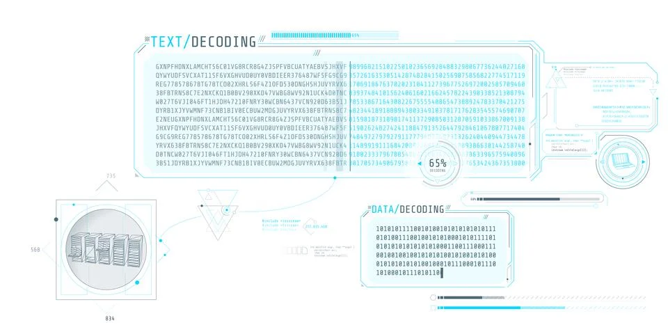 Server data processing interface with text decoding. Illustration
