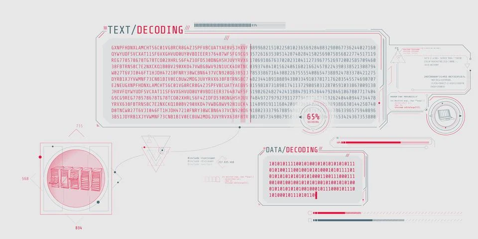 Server data processing interface with text decoding. Illustration