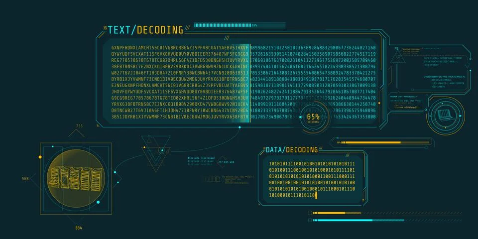 Server data processing interface with text decoding. Stock Illustration