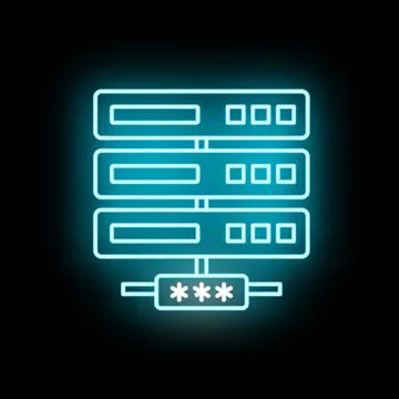 Server data security access protection neon icon Illustrazione stock