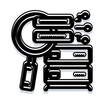 Server data security and information magnifying concept Illustrazione stock