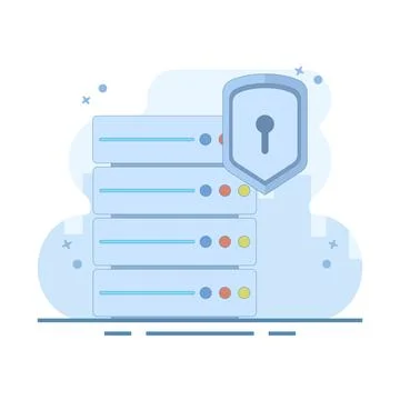 Server data security concept. Data Server with Shield. Secure Data Concept. 스톡 일러스트