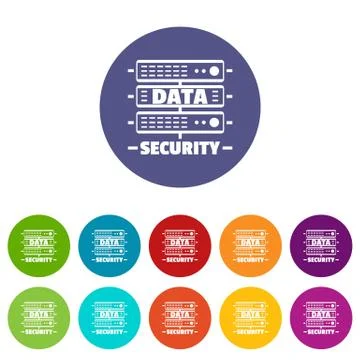 Server data security icons set vector color 스톡 일러스트