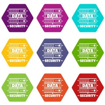 Server data security icons set 9 Stock Illustration