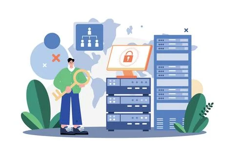 Server Data Security Illustration concept. A flat illustration isolated on .. Stock Illustration