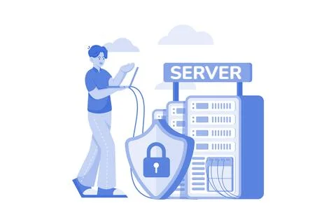Server Data Security Illustration concept on white background Illustrazione stock