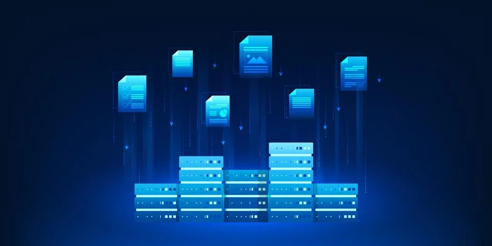 Server Data Upload Technology, Digital Document Storage System, Secure Clou.. Stock Illustration