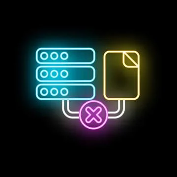 Server database file transfer error neon icon Illustrazione stock