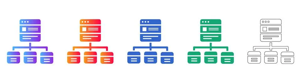 Server Database Hierarchy Icon Set Illustrazione stock