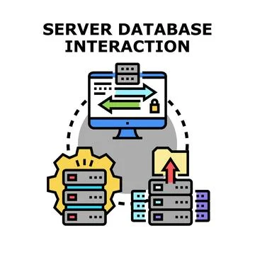 Server database interaction and data processing concept Illustrazione stock