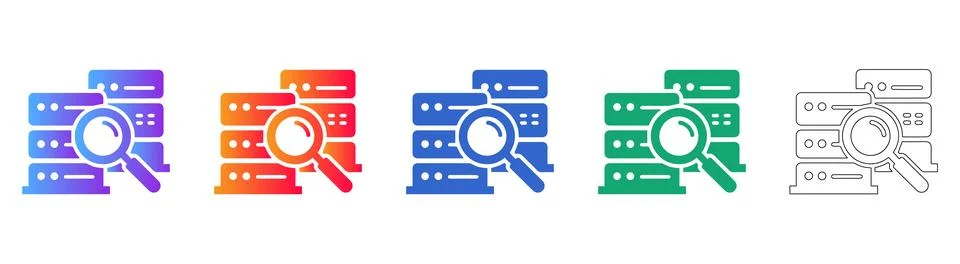Server Database Search Icon Set Illustrazione stock