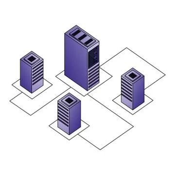 Server datacenter network data connection process development Illustrazione stock