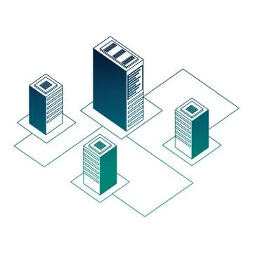 Server datacenter network data connection process development Illustrazione stock