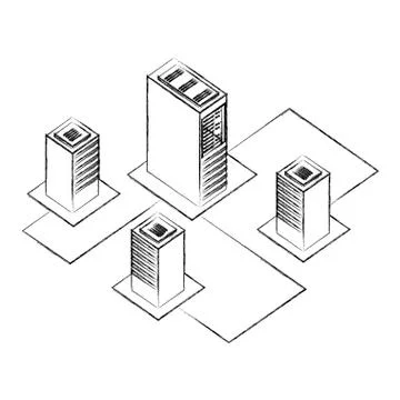 Server datacenter network data connection process development Illustrazione stock