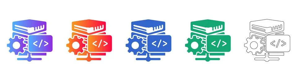 Server Development Coding Icon Set Stock Illustration