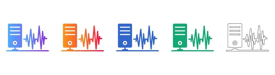 Server &amp; Digital Audio Processing Icon Set for Data Management Stock Illustration