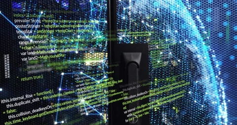 Server door handle staying while code sliding in triggers node pulsing into Stock Footage 314791073