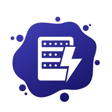 Server electricity warning icon, server power consumption vector Stock Illustration