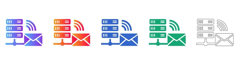 Server Email Notification Icon Set Stock Illustration