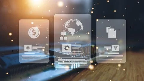 Server encryption database and data storage concept. Cyber security control a Stock Photos