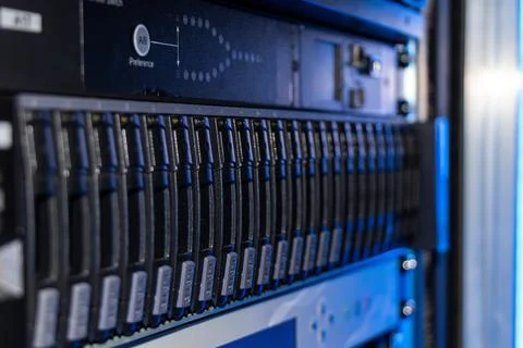 Server equipment in a data center cabinet Stock Photos