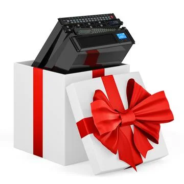 Server equipment inside gift box, present concept. 3D rendering Stock Illustration