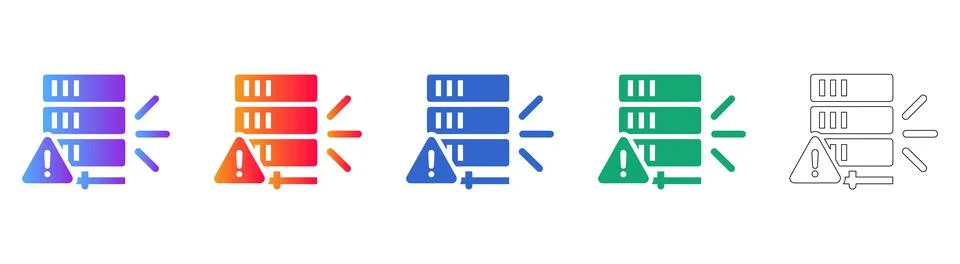 Server Error Alert Warning Icon Set 스톡 일러스트