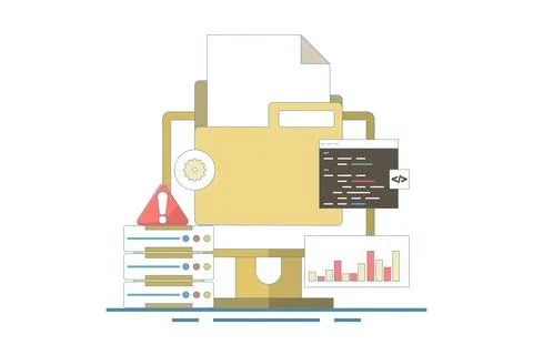 Server Error Fixing Concept, Website code, Bug fix, Server problem fix. Illustrazione stock