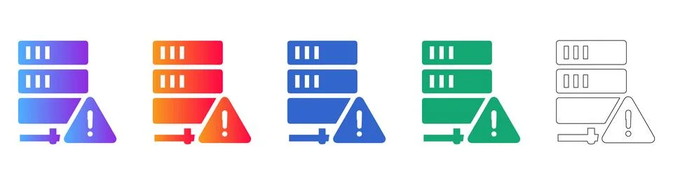 Server Error Warning Alert Icon Set Stock Illustration