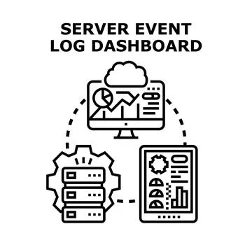 Server event log dashboard analyzing data concept Illustrazione stock