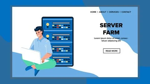 Server Farm Center Worker Check Equipment Vector Stock Illustration