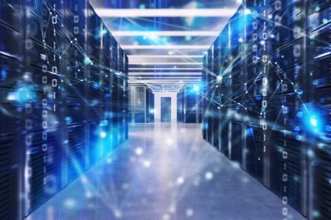 Server farm with network connection effects and codes Foto stock