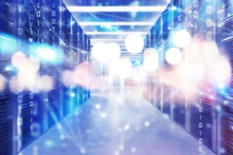 Server farm with network connection effects and codes Foto stock