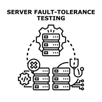 Server fault tolerance testing detecting and resolving system errors Stock Illustration